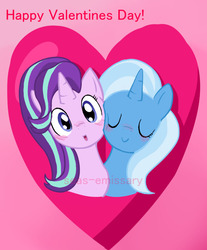 Size: 586x707 | Tagged: safe, artist:seas-emissary, starlight glimmer, trixie, g4, female, heart, holiday, lesbian, ship:startrix, shipping, valentine's day