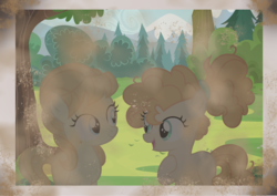 Size: 1596x1128 | Tagged: safe, artist:starfalldawn, aunt orange, pear butter, earth pony, pony, g4, aunt aww'range, beauty mark, blue eyes, cute, dust, female, filly, filly aunt orange, filly pear butter, headcanon, mole, pearabetes, photo, picture frame, siblings, sisters, younger