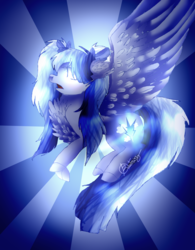 Size: 1657x2125 | Tagged: safe, artist:6-fingers-lover, oc, oc only, oc:smooth blue, pegasus, pony, chest fluff, cutiespark, female, filly, glowing eyes, magic, magical lesbian spawn, offspring, parent:rainbow dash, parent:twilight sparkle, parents:twidash, solo, sunburst background