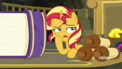 Size: 540x304 | Tagged: safe, screencap, sunset shimmer, equestria girls, equestria girls specials, g4, my little pony equestria girls: better together, my little pony equestria girls: forgotten friendship, animated, bored, female, fireplace, scroll