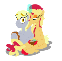 Size: 1023x1005 | Tagged: safe, artist:goatpaste, derpy hooves, sunset shimmer, pony, g4, crack shipping, derpyset, duo, female, lesbian, long muzzle, shipping, simple background, transparent background