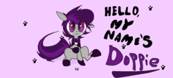 Size: 1847x832 | Tagged: safe, artist:doppiedoo, oc, oc only, oc:doppie, earth pony, pony, bowtie, cute, female, mare, paw prints, pink background, simple background, solo