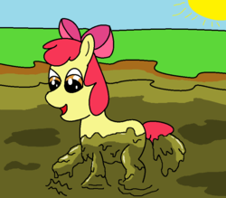 Size: 800x700 | Tagged: safe, artist:amateur-draw, apple bloom, earth pony, pony, g4, 1000 hours in ms paint, covered in mud, downvote bait, female, ms paint, mud, muddy, solo, wet and messy
