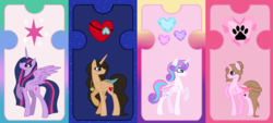 Size: 1024x464 | Tagged: safe, artist:cindystarlight, princess flurry heart, twilight sparkle, oc, oc:cindy, oc:lele glimmer, alicorn, pony, g4, base used, colored wings, female, mare, multicolored wings, older, raised hoof, twilight sparkle (alicorn)