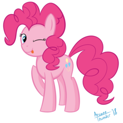 Size: 4500x4500 | Tagged: safe, artist:arcane-thunder, pinkie pie, earth pony, pony, g4, absurd resolution, digital art, female, mare, one eye closed, signature, simple background, solo, tongue out, transparent background, wink