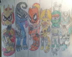 Size: 1024x801 | Tagged: safe, artist:tobiisabunny, oc, oc:bitter rot, oc:daybreak flare, deadpool, traditional art