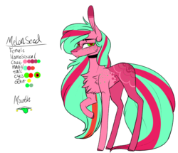 Size: 1264x1086 | Tagged: safe, artist:sweetmelon556, oc, oc only, oc:melon seed, earth pony, pony, eyestrain warning, female, mare, needs more saturation, raised hoof, reference sheet, simple background, solo, technicolor tongue, transparent background