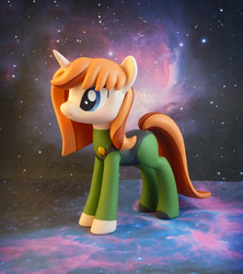 Size: 756x850 | Tagged: safe, artist:krowzivitch, pony, unicorn, beverly crusher, clothes, commission, craft, crossover, diorama, ponified, sculpture, solo, standing, star trek, star trek: the next generation, starry backdrop, traditional art, uniform