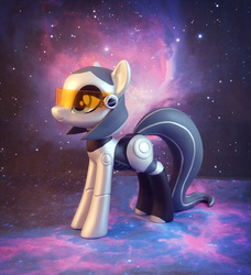 Size: 775x850 | Tagged: safe, artist:krowzivitch, pony, robot, robot pony, clothes, commission, craft, crossover, edi, figurine, mass effect, ponified, sculpture, solo, starry backdrop, uniform, visor