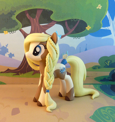 Size: 798x850 | Tagged: safe, artist:krowzivitch, oc, oc only, oc:running river, earth pony, pony, braid, coat markings, commission, craft, female, figurine, long mane, long tail, mare, piebald coat, pinto, sculpture, solo, tail wrap