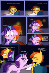 Size: 1200x1800 | Tagged: safe, artist:zouyugi, starlight glimmer, sunburst, pony, unicorn, comic:confession, g4, blushing, comic, dialogue, hug, laughing