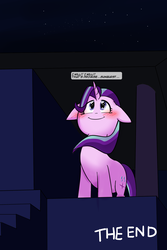 Size: 1200x1800 | Tagged: safe, artist:zouyugi, starlight glimmer, pony, unicorn, comic:confession, g4, blushing, comic, dialogue, female, grammar error, looking up, night, smiling, solo