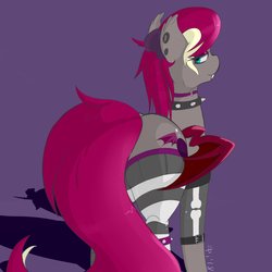Size: 2048x2048 | Tagged: safe, artist:epicenehs, oc, oc only, oc:ichora, bat pony, changeling, changeling oc, clothes, costume, high res, looking back, purple changeling, skeleton costume, solo, transformation