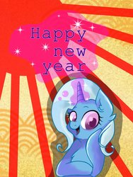 Size: 768x1024 | Tagged: safe, artist:sue, trixie, pony, unicorn, g4, female, looking at you, magic, mare, new year, solo