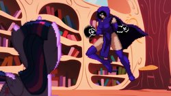 Size: 1920x1080 | Tagged: safe, twilight sparkle, alicorn, pony, g4, book, bookshelf, death battle, death battle!: raven vs twilight sparkle, exploitable meme, golden oaks library, meme, raven (dc comics), screw attack, twilight sparkle (alicorn)