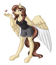 Size: 4281x5000 | Tagged: safe, artist:amazing-artsong, oc, oc only, oc:mocha sugar, pegasus, anthro, unguligrade anthro, absurd resolution, clothes, female, heart, shorts, simple background, solo, transparent background