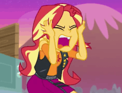 Size: 470x358 | Tagged: safe, screencap, sunset shimmer, equestria girls, equestria girls series, forgotten friendship, g4, animated, clothes, cropped, female, jacket, mind rape, mountain, screaming, vibrating