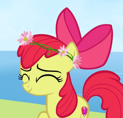 Size: 800x768 | Tagged: safe, edit, edited screencap, screencap, apple bloom, earth pony, pony, campfire tales, g4, adorabloom, cropped, cute, female, filly, floral head wreath, flower, flower in hair, solo