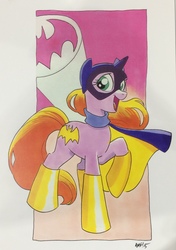 Size: 2117x3015 | Tagged: source needed, safe, artist:tony fleecs, pony, unicorn, batgirl, high res, ponified, raised hoof, solo