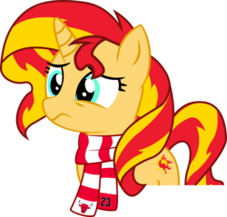 Size: 8301x7944 | Tagged: artist needed, source needed, safe, sunset shimmer, pony, unicorn, g4, absurd resolution, chicago bulls, clothes, female, mare, scarf, simple background, solo, transparent background, vector