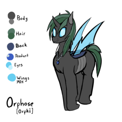 Size: 2344x2344 | Tagged: safe, artist:ampderg, oc, oc only, oc:orphose, changeling, changeling oc, female, high res, jewelry, necklace, reference sheet, solo