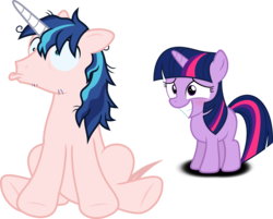 Size: 3736x3000 | Tagged: safe, artist:chainchomp2 edits, edit, editor:slayerbvc, vector edit, shining armor, twilight sparkle, pony, unicorn, g4, the crystalling, bald, blank flank, blushing, cracked armor, embarrassed, female, filly, filly twilight sparkle, furless, furless edit, grin, high res, male, messy mane, nude edit, nudity, scared, shaved, shaved tail, simple background, sitting, smiling, spell gone wrong, stallion, stubble, transparent background, vector, wide eyes, woobie, younger