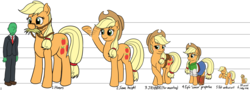 Size: 3562x1280 | Tagged: safe, artist:mkogwheel, applejack, oc, oc:anon, human, pony, g4, appletini, behaving like a cat, big, blonde, blushing, boots, bridle, clothes, cowboy hat, cute, denim skirt, equestria girls outfit, freckles, hat, hatless, hay, herbivore, hoers, horses doing horse things, jackletree, jrhnbr, licking, micro, missing accessory, multeity, pony sized pony, reins, saddle, shoes, size chart, size comparison, skirt, stetson, tack, tongue out