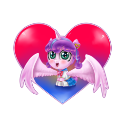 Size: 2000x2000 | Tagged: safe, artist:vanezaescobedo, princess flurry heart, alicorn, pony, g4, baby, baby pony, clothes, costume, female, heart, heart background, high res, looking at you, sailor moon (series), simple background, smiling, solo, transparent background