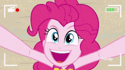 Size: 1000x562 | Tagged: safe, screencap, pinkie pie, equestria girls, equestria girls specials, g4, my little pony equestria girls: better together, my little pony equestria girls: forgotten friendship, >:), >:d, animated, beach, camera, camera shot, clothes, drone, evil grin, faic, female, pov, recording, selfie drone, smiling, smirk, solo, swimsuit