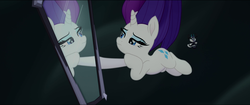 Size: 1920x808 | Tagged: safe, screencap, rarity, storm king, pony, unicorn, g4, my little pony: the movie, bobblehead, falling, female, mare, mirror, narcissism, rarity being rarity, solo