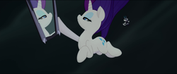 Size: 1920x808 | Tagged: safe, screencap, rarity, storm king, pony, unicorn, g4, my little pony: the movie, bobblehead, falling, female, mare, mirror, narcissism, rarity being rarity, solo