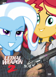 Size: 326x445 | Tagged: safe, sunset shimmer, trixie, equestria girls, equestria girls specials, g4, my little pony equestria girls: better together, my little pony equestria girls: forgotten friendship, 1000 years in photoshop, gun, handgun, lethal weapon, lethal weapon 2, movie poster, pistol, weapon