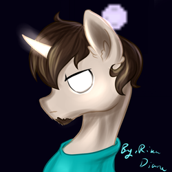 Size: 1024x1024 | Tagged: safe, artist:rikadiane, pony, unicorn, bust, glowing eyes, herobrine, male, minecraft, ponified, portrait, solo, stallion