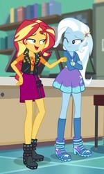 Size: 408x679 | Tagged: safe, screencap, sunset shimmer, trixie, equestria girls, equestria girls specials, g4, my little pony equestria girls: better together, my little pony equestria girls: forgotten friendship, duo, female