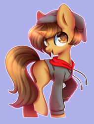 Size: 600x788 | Tagged: safe, artist:cabbage-arts, oc, oc only, pony, unicorn, blue background, clothes, commission, commissioner:mlpfan07, hat, horn, male, simple background, solo, unicorn oc