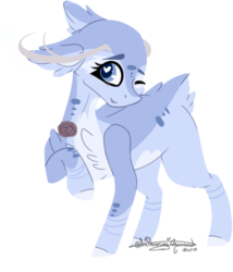 Size: 453x529 | Tagged: safe, artist:ohflaming-rainbow, oc, oc only, oc:poe, deer pony, original species, antlers, female, heart eyes, one eye closed, simple background, solo, transparent background, wingding eyes, wink