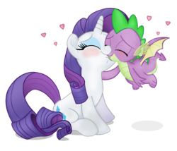 Size: 2017x1727 | Tagged: safe, artist:invisibleink, rarity, spike, dragon, pony, unicorn, g4, molt down, season 8, blushing, commission, duo, female, kiss on the lips, kissing, male, mare, movie accurate, ship:sparity, shipping, simple background, straight, transparent background, vector, winged spike, wings