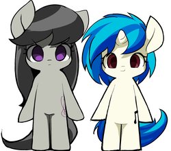 Size: 1790x1573 | Tagged: safe, alternate version, artist:ccc, dj pon-3, octavia melody, vinyl scratch, earth pony, pony, unicorn, g4, cute, looking at you, simple background, white background