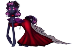 Size: 1649x1037 | Tagged: safe, artist:melod-va, oc, oc only, oc:indigo rose, bat pony, pony, bat pony oc, clothes, commission, dress, fangs, female, flower, flower in hair, glowing eyes, mare, mother, red dress, rose, simple background, smiling, solo, transparent background