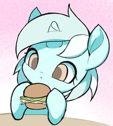 Size: 964x1077 | Tagged: safe, artist:ccc, lyra heartstrings, pony, unicorn, g4, burger, cute, female, food, hay burger, mare, solo
