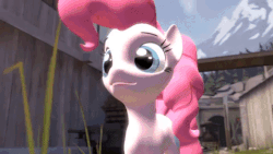 Size: 480x270 | Tagged: safe, artist:galacta- x, pinkie pie, human, pony, g4, 3d, animated, balloonicorn, crossover, crying, pyro (tf2), source filmmaker, team fortress 2