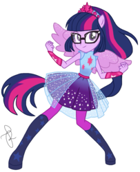 Size: 1663x2048 | Tagged: safe, artist:ilaria122, sci-twi, twilight sparkle, equestria girls, equestria girls specials, g4, my little pony equestria girls: better together, my little pony equestria girls: forgotten friendship, alternate hairstyle, boots, clothes, dress, female, glasses, leggings, not a vector, ponied up, sci-twilicorn, shoes, simple background, solo, transparent background