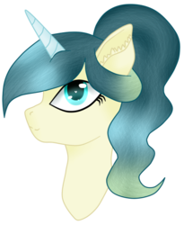 Size: 518x631 | Tagged: safe, artist:cindystarlight, oc, oc only, oc:blue honey, pony, unicorn, bust, colored horn, female, horn, mare, portrait, simple background, solo, transparent background