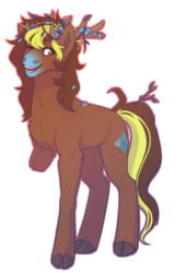 Size: 664x978 | Tagged: safe, artist:jinetix, oc, oc only, oc:tartaurus, moose, amputee, antlers, cloven hooves, flower, flower in hair, missing limb, poison joke, simple background, solo, transparent background