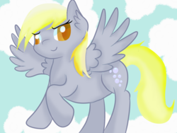 Size: 1600x1200 | Tagged: safe, artist:rainbowtashie, derpy hooves, pegasus, pony, g4, colored pupils, female, flying, sky, solo