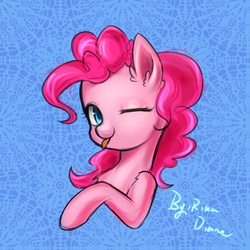 Size: 1024x1024 | Tagged: safe, artist:rikadiane, pinkie pie, earth pony, pony, g4, :p, bust, female, one eye closed, portrait, silly, silly pony, solo, tongue out, wink