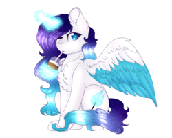 Size: 5000x4000 | Tagged: safe, artist:doux-ameri, oc, oc only, oc:miuky, alicorn, pony, absurd resolution, chest fluff, colored wings, female, magic, mare, milkshake, multicolored wings, simple background, sitting, solo, transparent background