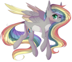 Size: 1583x1360 | Tagged: safe, artist:skimea, oc, oc only, oc:color drop, pegasus, pony, colored wings, female, mare, multicolored wings, one eye closed, simple background, solo, transparent background, wink