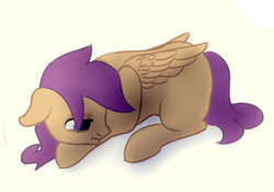 Size: 1012x709 | Tagged: safe, artist:len0tredirection, scootaloo, pegasus, pony, g4, female, filly, frown, lying down, prone, shadow, simple background, solo, white background
