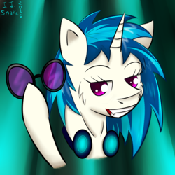 Size: 1771x1771 | Tagged: safe, artist:jj-snake, dj pon-3, vinyl scratch, g4, female, headphones, solo, sunglasses